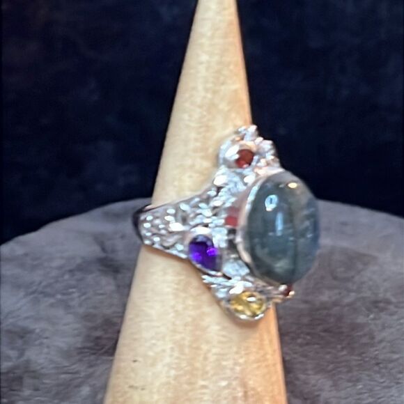 Karis Malagasy Labradorite, Multi Gemstone Celestial Garden Ring in Platinum Bon - Picture 4 of 16
